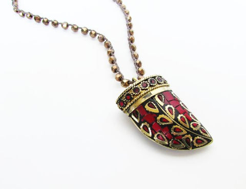 Bronze Luster Beads and Wide Red Tibetan Tusk