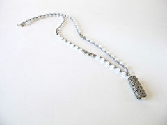 White Jade, African Beads and Silver Tibetan Bead