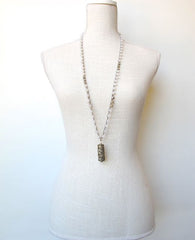 White Jade, African Beads and Silver Tibetan Bead