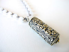 White Jade, African Beads and Silver Tibetan Bead