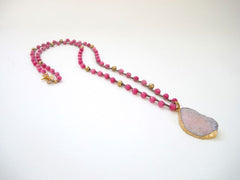Rich Deep Pink Beads with Druze Pendant