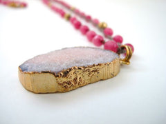 Rich Deep Pink Beads with Druze Pendant