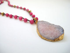 Rich Deep Pink Beads with Druze Pendant